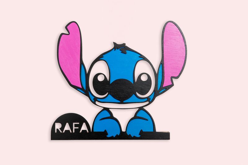 Lámpara Stitch personalizada en madera, tamaño grande  | Decoración infantil única