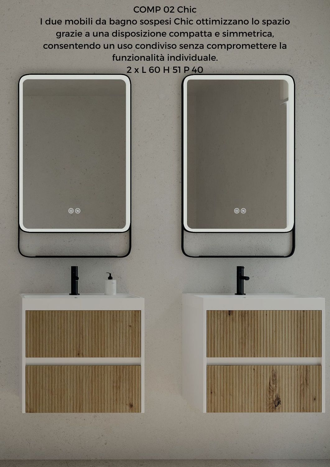 Composizione bagno CHIC 2 rovere oro 60 + 60 CM