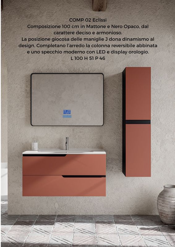 Composizione bagno ECLISSI 2 nero matt + mattone 100 CM