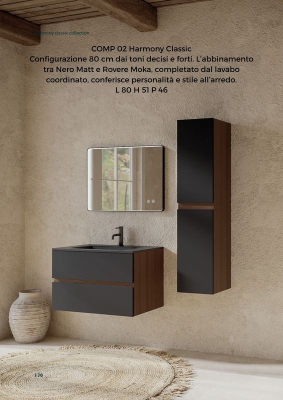 Composizione bagno HARMONY 2 rovere moka + nero matt 80 CM Composizione bagno HARMONY 2 rovere moka + nero matt 80 CM