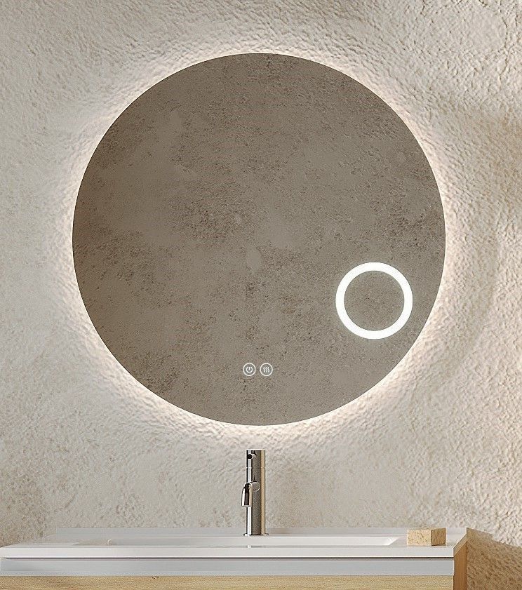 Specchio tondo senza cornici con illuminazione led, sistema di anti condensa e interruttore touch 80 cm