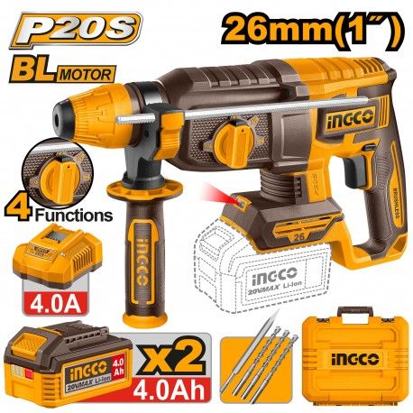 MARTELLO DEMOLITORE BRUSHLESS A BATTERIA 20V 26MM 4FUNZIONI