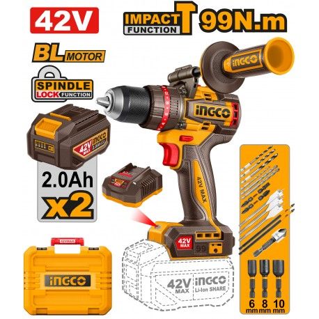 TRAPANO A PERCUSSIONE 42V 99N.M CON 2 BATTERIE E VALIGETTA TRAPANO A PERCUSSIONE 42V 99N.M CON 2 BATTERIE E VALIGETTA