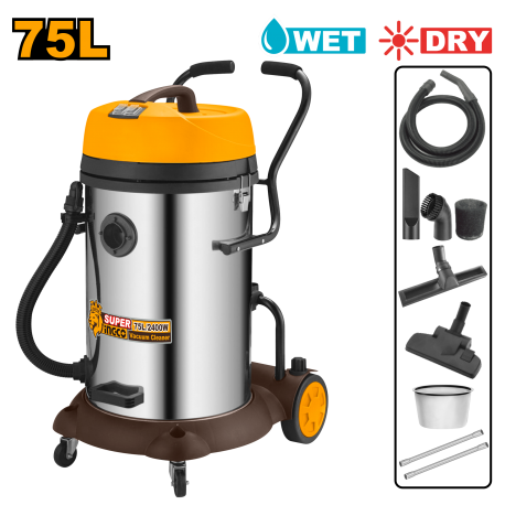 BIDONE ASPIRAPOLVERE/LIQUIDI INOX 75LT - 2X1200W - INGCO BIDONE ASPIRAPOLVERE/LIQUIDI INOX 75LT - 2X1200W - INGCO
