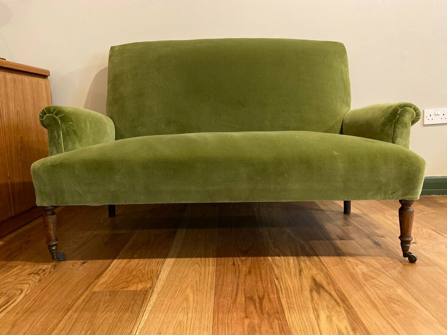 Vintage Green Velvet 2 Seater Sofa