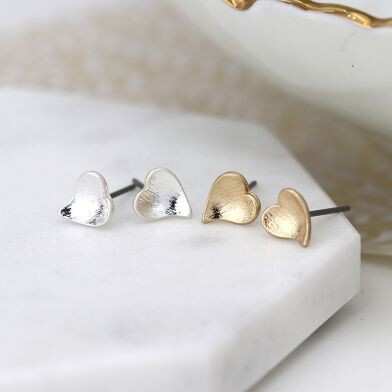 Silver plated heart stud earring