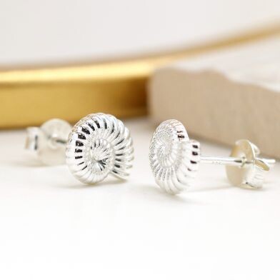 Sterling silver ammonite shaped stud earrings