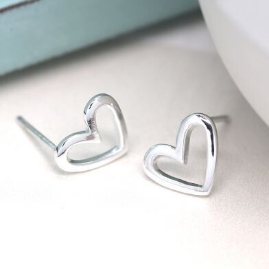 Sterling silver cut-out irregular heart stud earrings