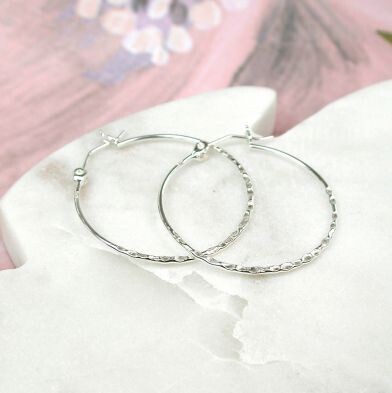 Sterling Silver Hammered Hoop Earrings