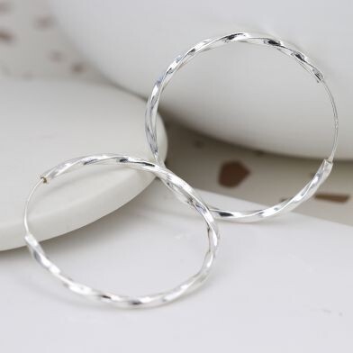 Sterling silver large twisted hoop earrings