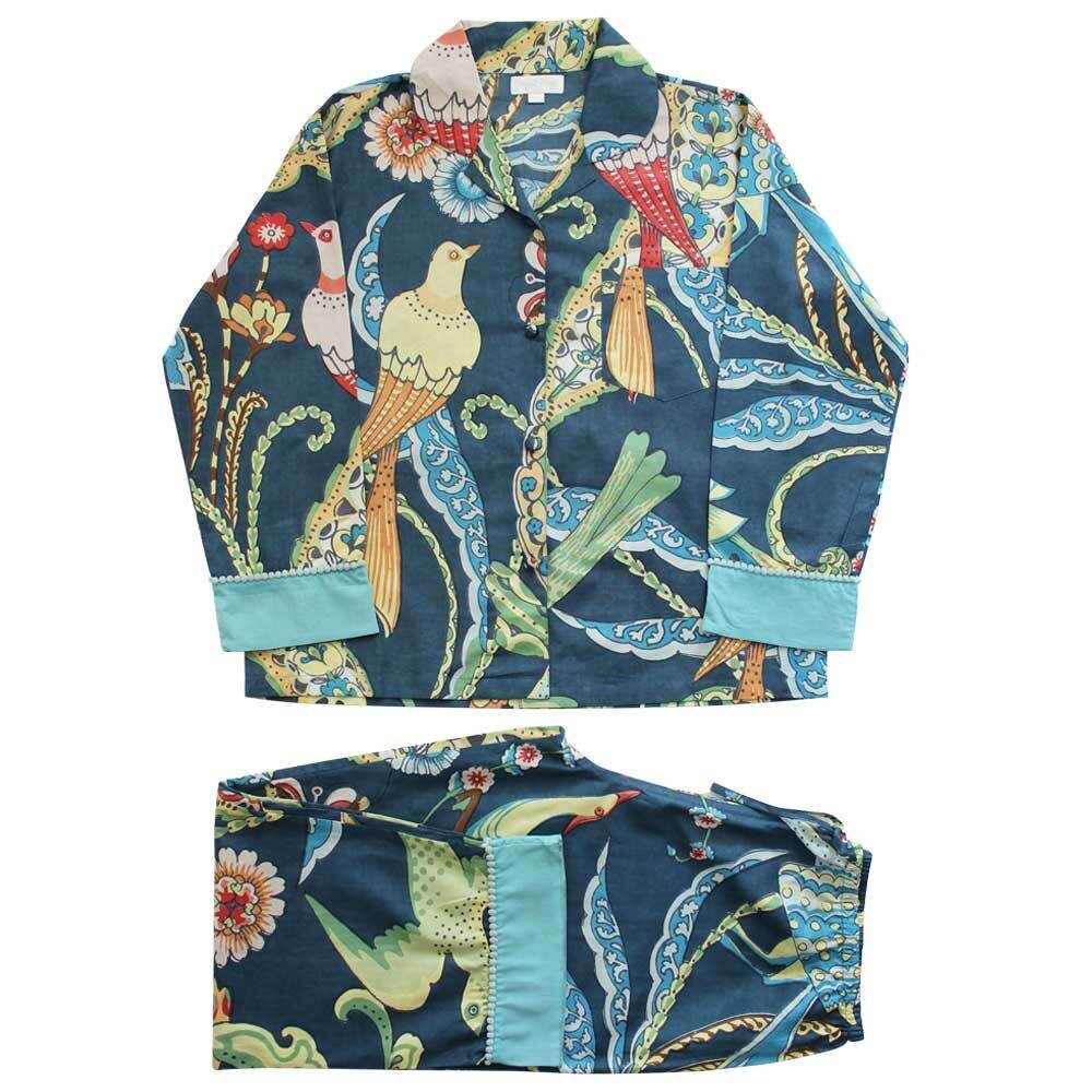 Blue Floral Exotic Bird Print Pyjamas