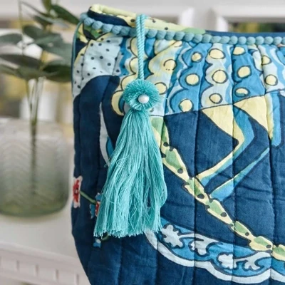 Blue Floral Exotic Bird Print Wash Bag