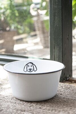 White Enamel Dog Food/Water Bowl