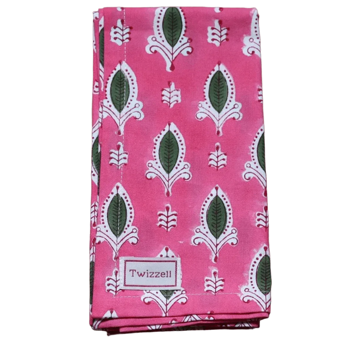 PINK WITH GREEN LEAF NAPKIN X 4