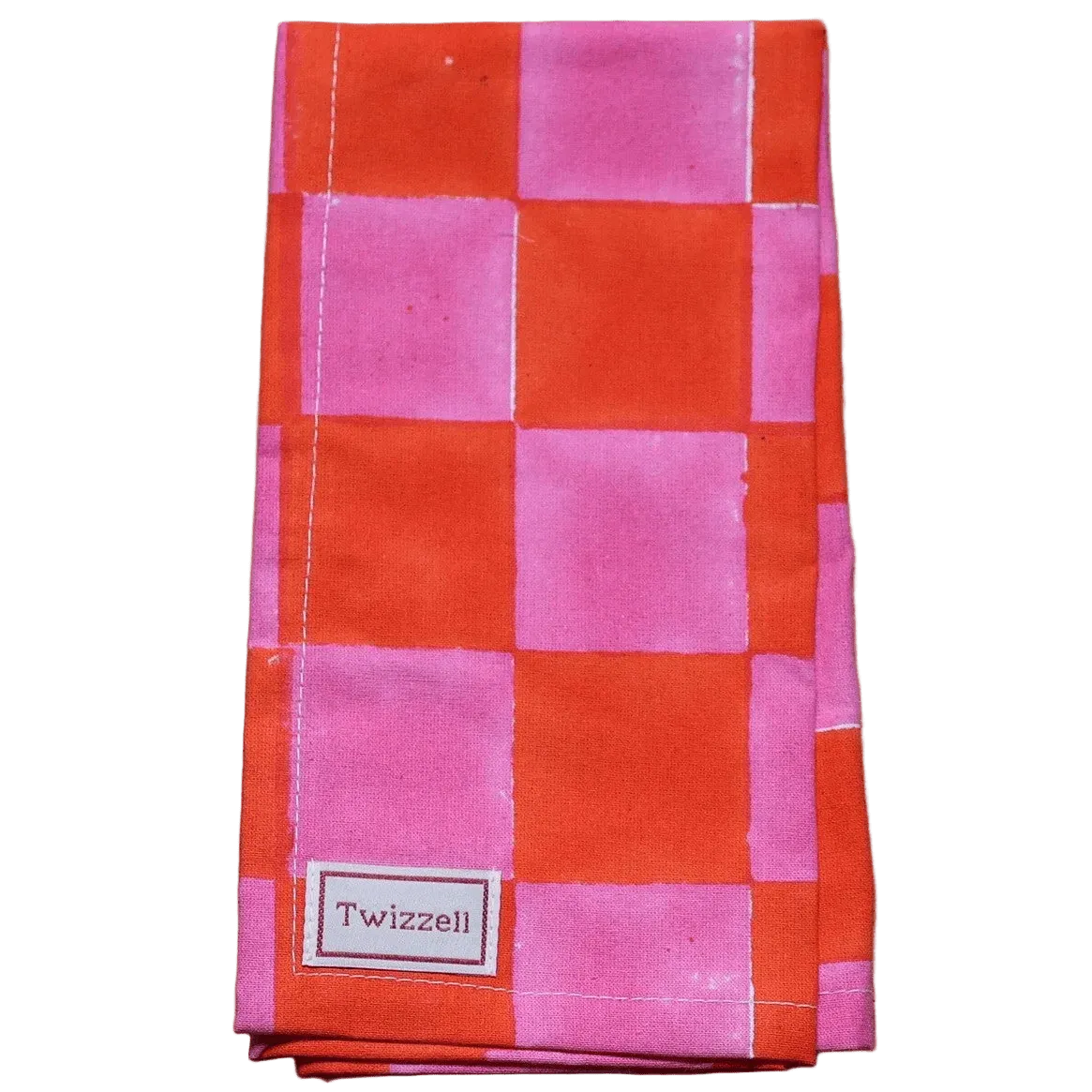 PINK & ORANGE CHECKERBOARD NAPKIN X 4