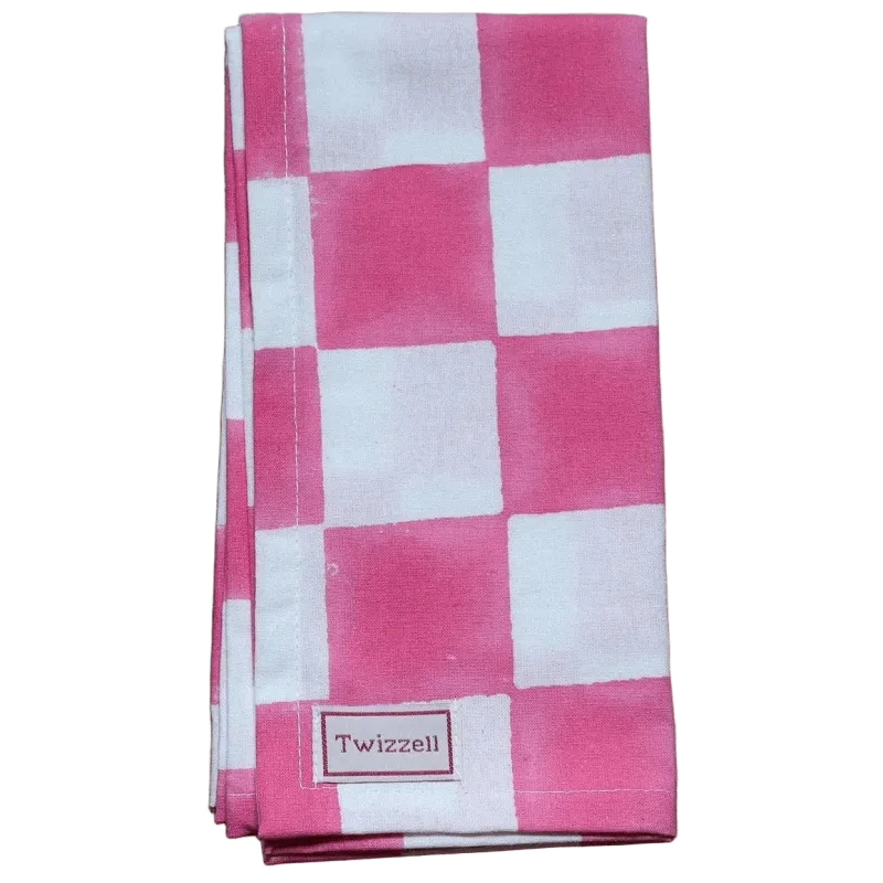 PINK & WHITE CHECKERBOARD NAPKIN X 4