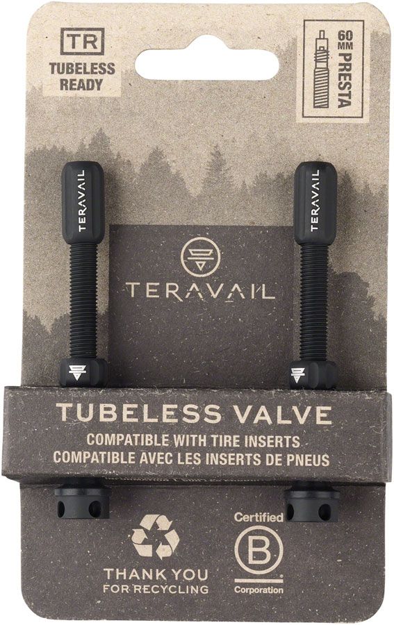 Teravail Alloy Tubeless Valves - Pair, 60mm, Matte Black