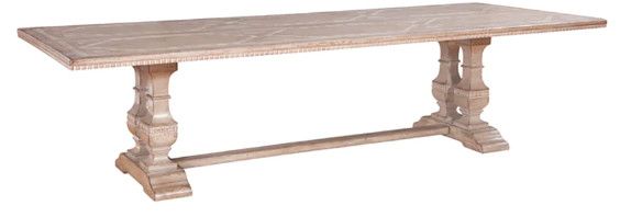 Solid Hardwood Double Trestle Italian Dining Table with Hand Painted Motif 118”W x 47.25”D x 31.5”H
