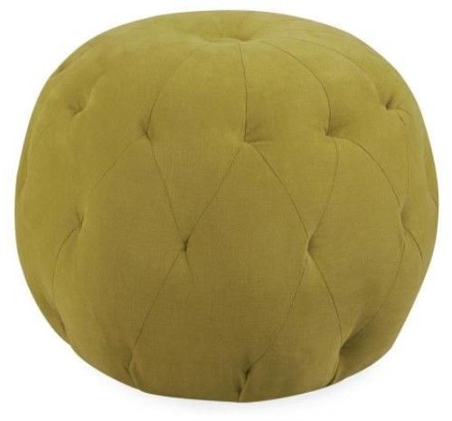 Tufted Ottoman in Citrine Velvet Upholstery 27" Dia. x 19"H