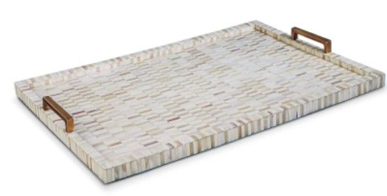 Natural Bone Mosaic and Brass Tray 24"W x 16"D x 3"H