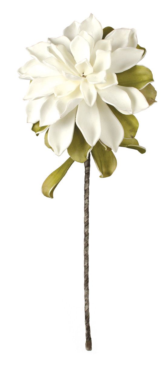 Faux White Dahlia Stem 26"H