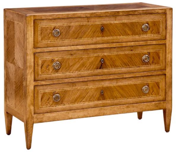 Solid Blonde Walnut Hand Crafted Italian Artisan 3 Drawer Chest 41"Wx17.5"Dx34"H