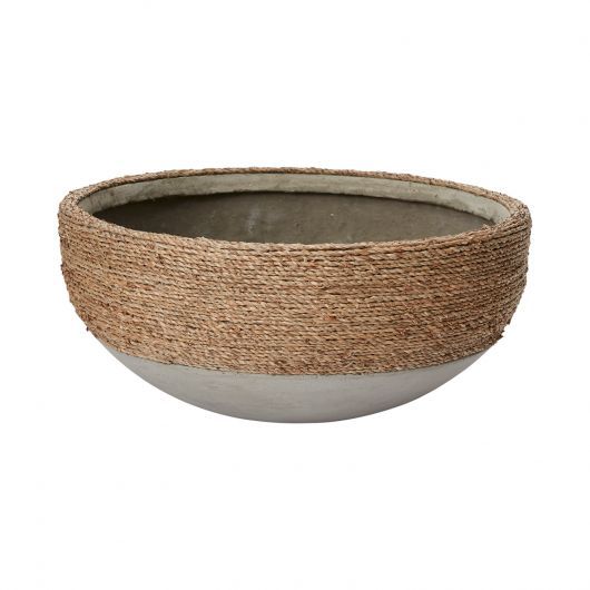 Concrete and Woven Rope Outdoor Planter 17"Dia. x 8"H