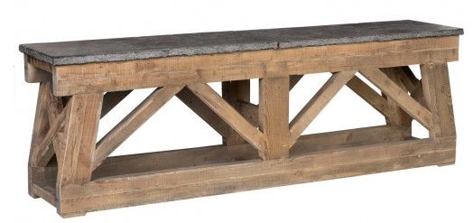 Rustic Distressed Pine Console Table w/ Bluestone Top 100"W x 21.25"D x 33"H