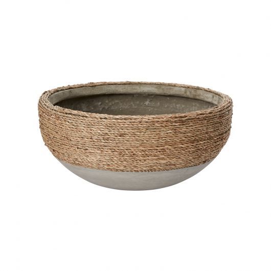 Concrete and Woven Rope Outdoor Planter 14"Dia. x 6.5"H