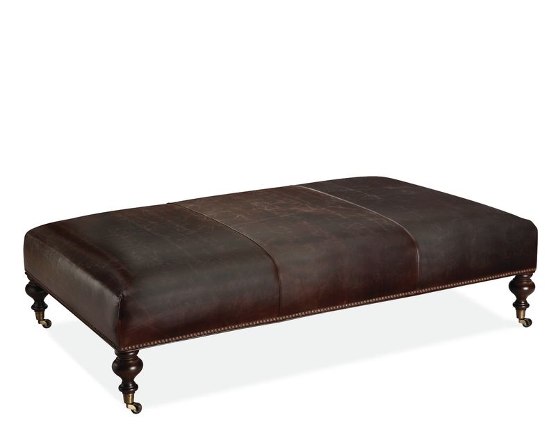 Leather Cocktail Ottoman with Turned Feet