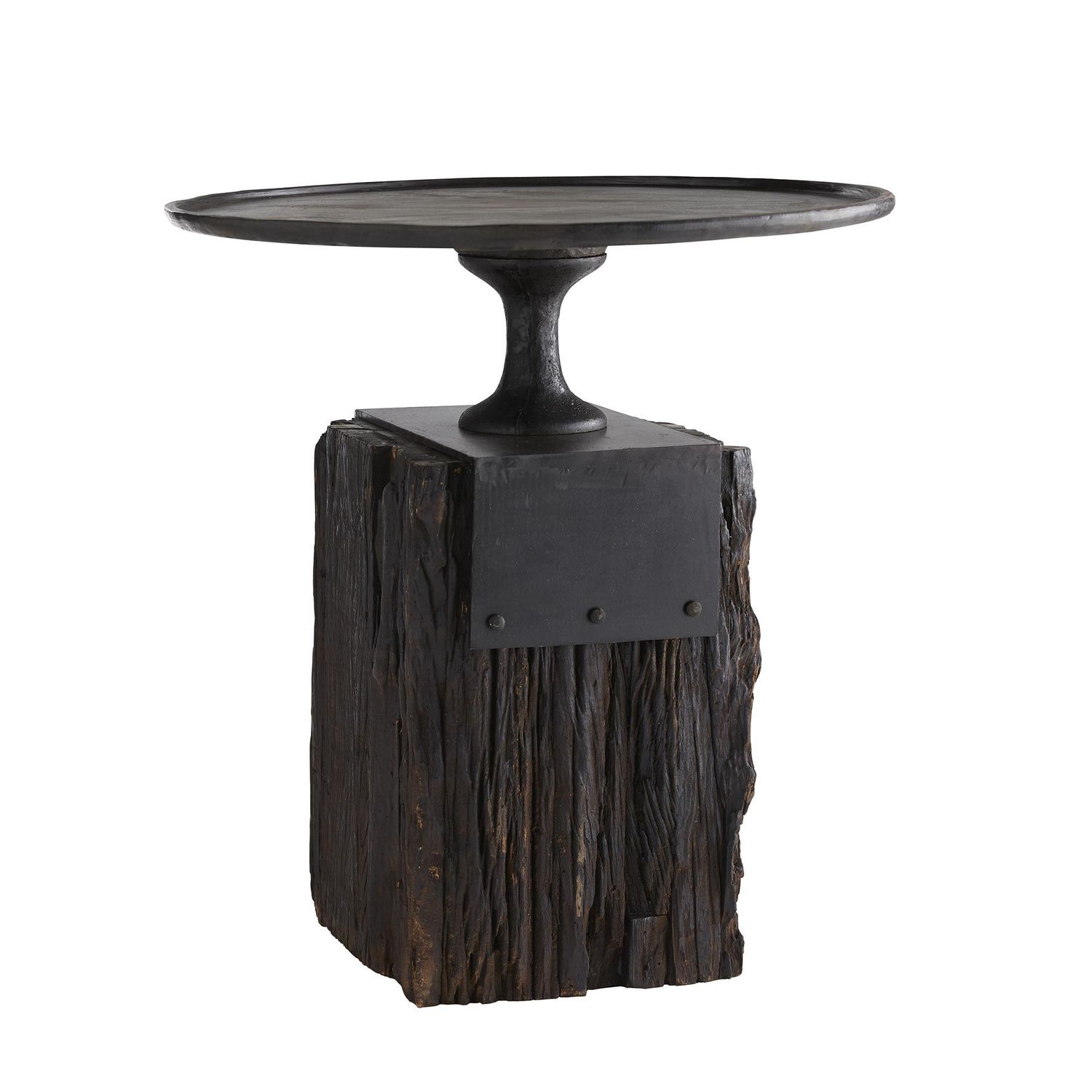 Reclaimed Wood and Iron Round Rustic Side Table 25"Dia. x 26.5"H