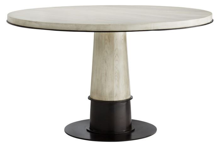 Oak Pedestal Style Dining Table With Iron Accents 52"Dia. x 30"H