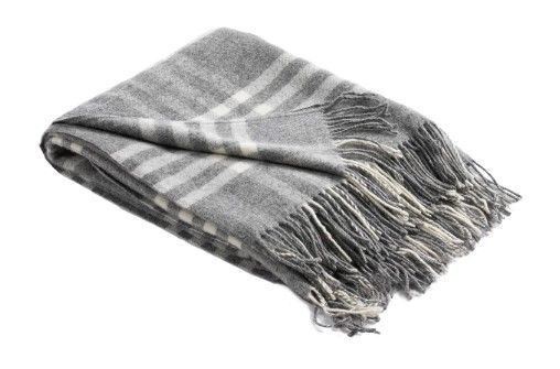 Plaid Grey Merino Wool Throw 55" x 79"