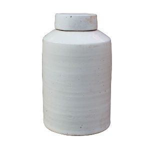 19" Hand-Crafted White Ceramic Tea Jar with Lid