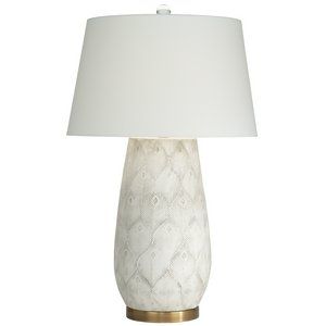 Textured White and Brass Ceramic Table Lamp with White Drum Shade 20"Dia. x 33.5"H