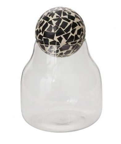 Short Clear Glass Terrarium with Black and White Topper