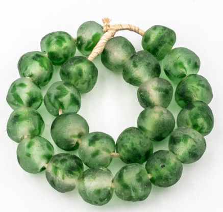 Large  Hand-Crafted Vintage Green Sea Glass Beads
