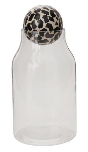 Tall Clear Glass  Terrarium with a Black and White Topper