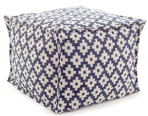 Navy and White Geometric Pattern Indoor/Outdoor Pouf 25"W x 23"L x 17"H