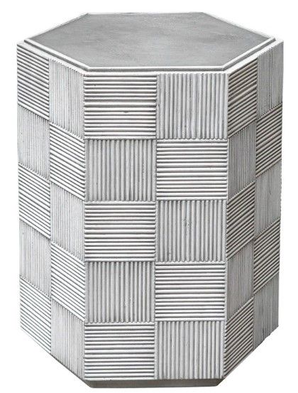 Hexagonal Wood Side Table with Cast Aluminum Top 18"Dia. x 23"H
