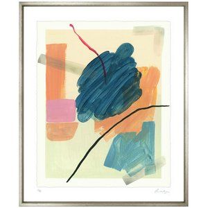 Colorful Abstract Oeuvre in Custom Walnut Frame (7) 19"W x 23" H