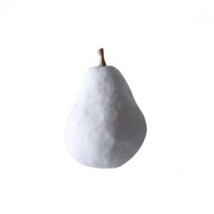 White Plaster and Brass Decorative Pear 3"W x 4.75"H