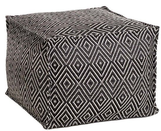 Black and White Diamond Pattern Indoor/Outdoor Pouf 25“W x 23“L x 17“H