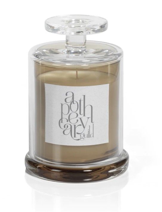Small Glass Jar Candle with Cloche - Sandalwood Leaf & Tobacco