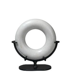 Small Designer White Marble and Iron Ring Sculpture 10.5"L x 4.25"W x 11.25"H