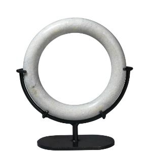 Medium Designer White Marble and Iron Ring Sculpture 13.5"L x 5.25"W x 15"H