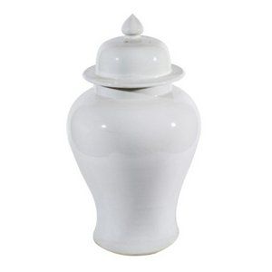 Small Hand-Crafted White Ceramic Temple Jar with Lid