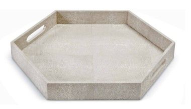 23" Hexagonal Faux Shagreen Tray, Grey