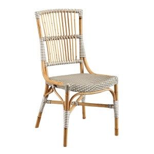 Natural Gray and White Rattan & Bamboo Bistro Chair 18''W x 20.25''D x 36''H