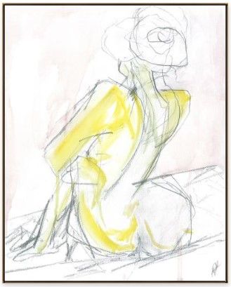 Abstract Nude w/ Black & Gold Frame 25.25"W x 31.25"H